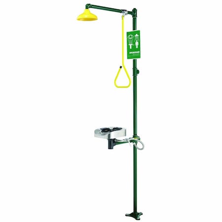 Speakman Emergency Shower Combination, 0.0 H, Stainless Steel Bowl, Green SE-1250-HFO